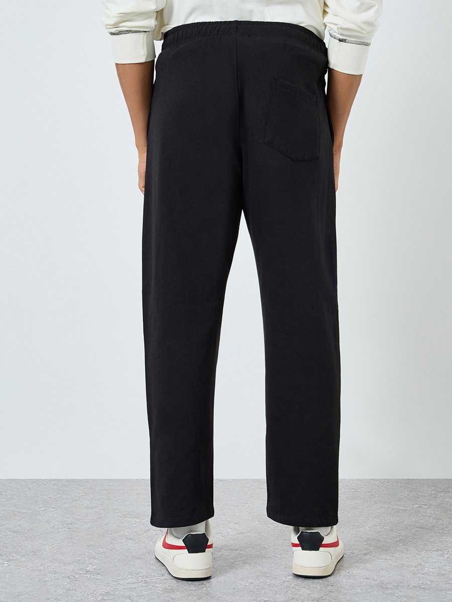 Men Black Embroidered Fleece Joggers