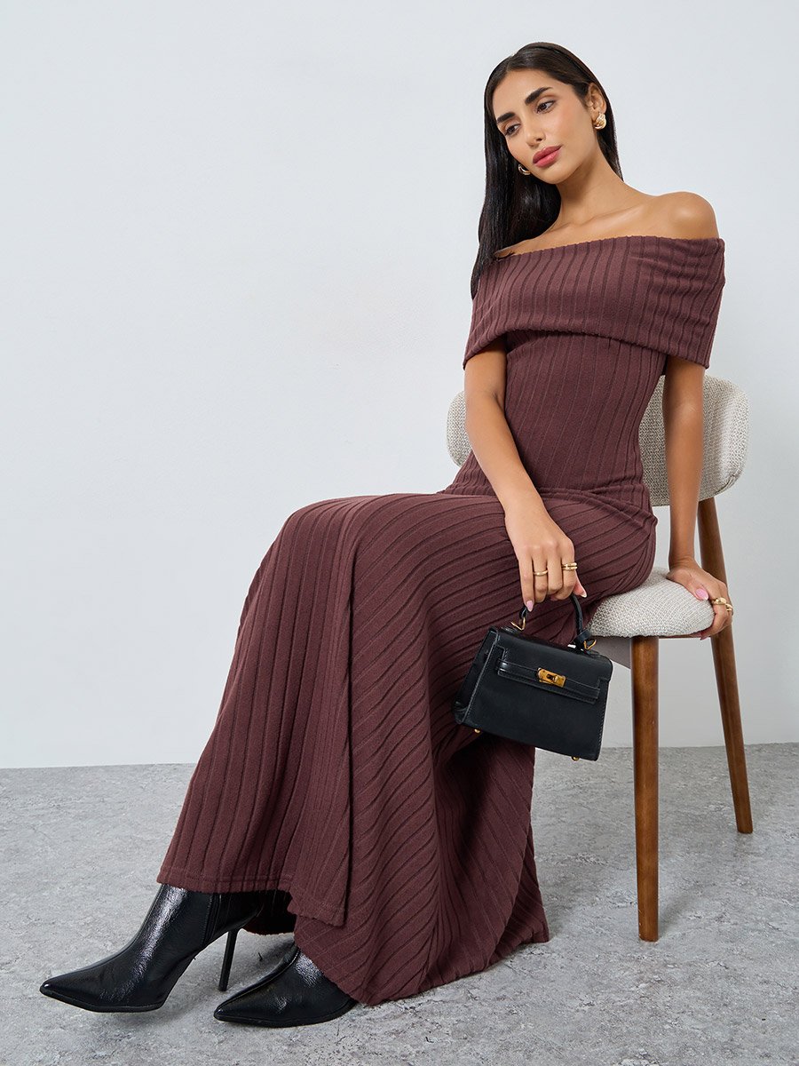 brown satin dress maxi Long Sleeve Satin Slip Dress in Chestnut Brown – Hijabglamour main image 1
