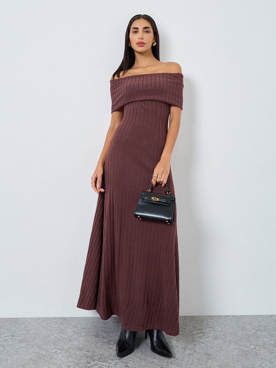 chinese dress ladies Thelma Bardot Maxi Dress / Wine | Meshki