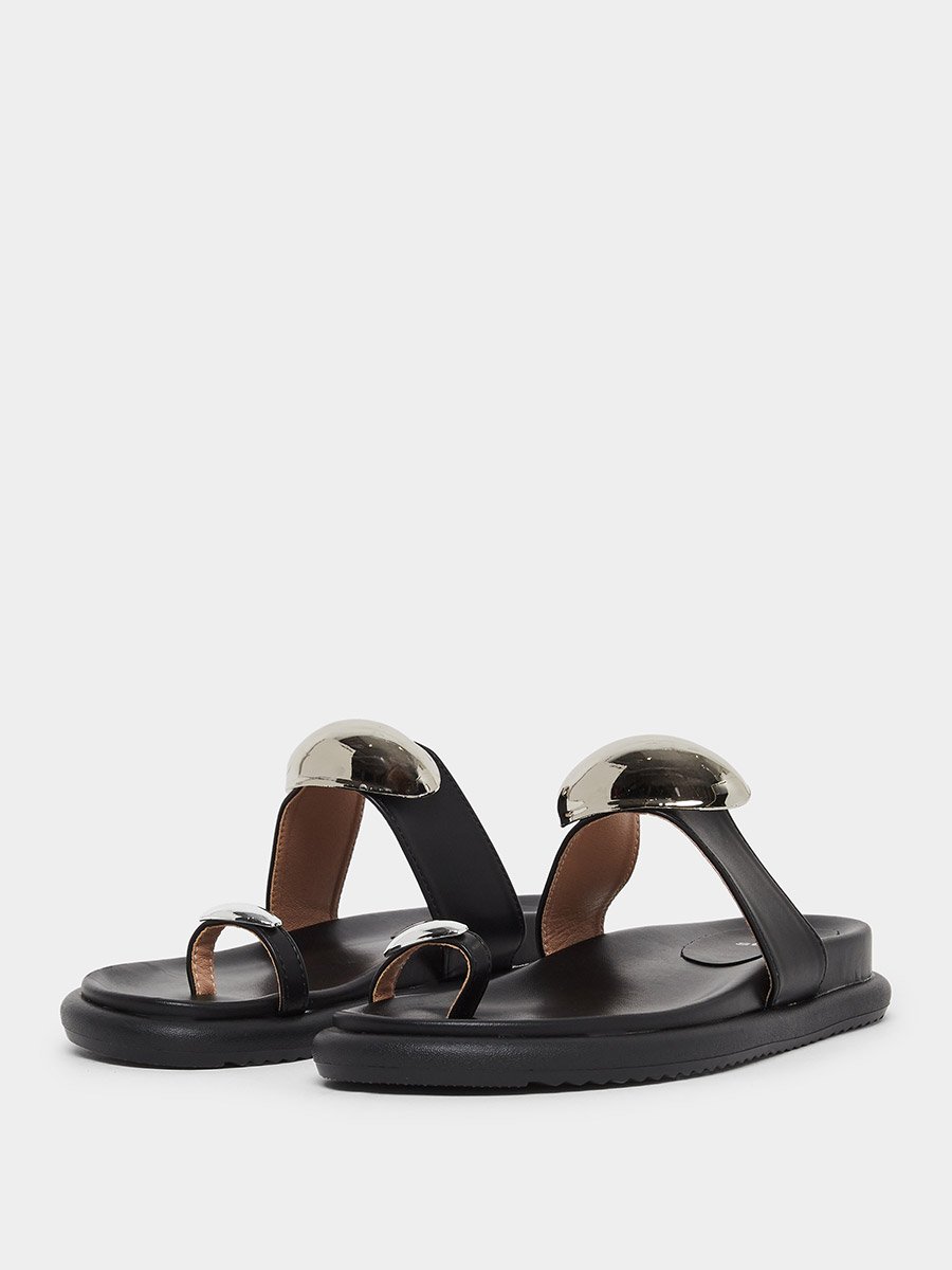 Metal Accent Toe-Loop Flat Sandals
