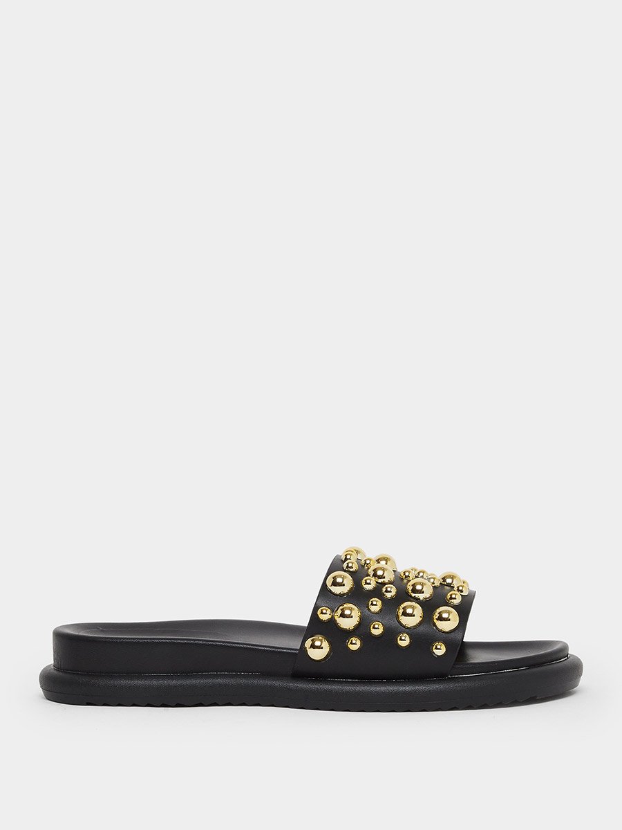 Black Studded Slides