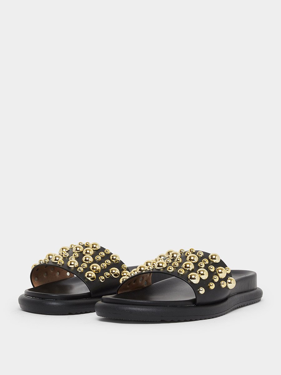 Black Studded Slides