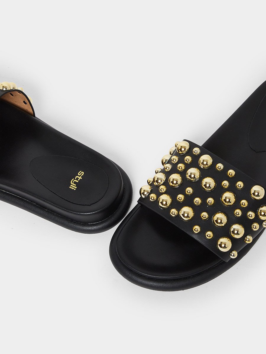 Black Studded Slides
