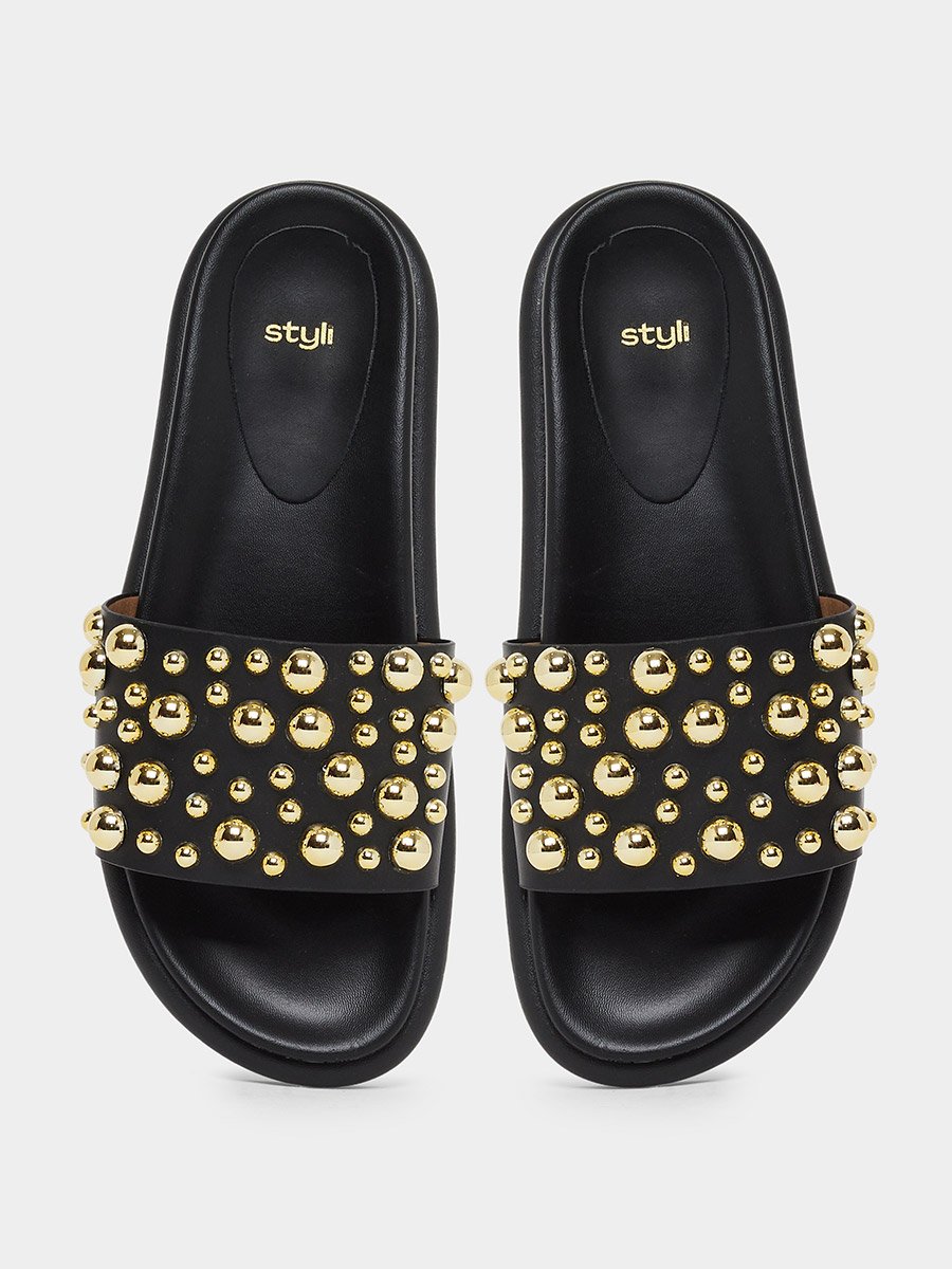 Black Studded Slides