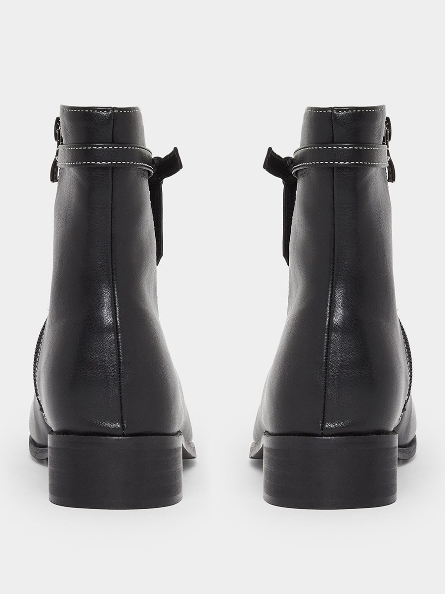 Black Square Toe Ankle Boots with Knot Detail