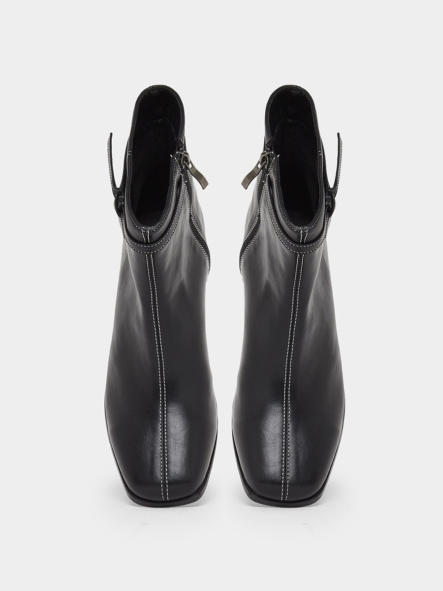 Black Square Toe Ankle Boots with Knot Detail
