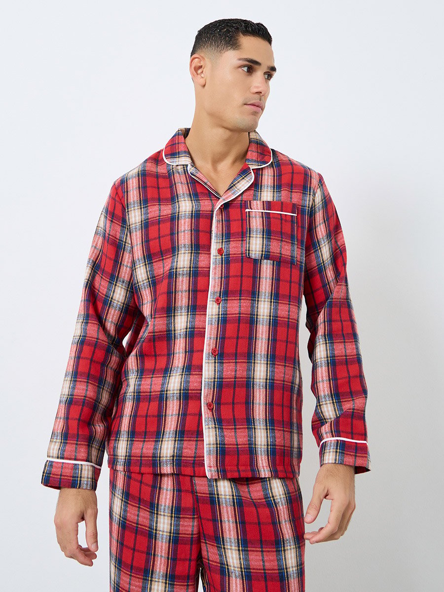 Family Pyjamas - Men Check Pocket Piped Shirt and Pyjama Set For Men at ...
