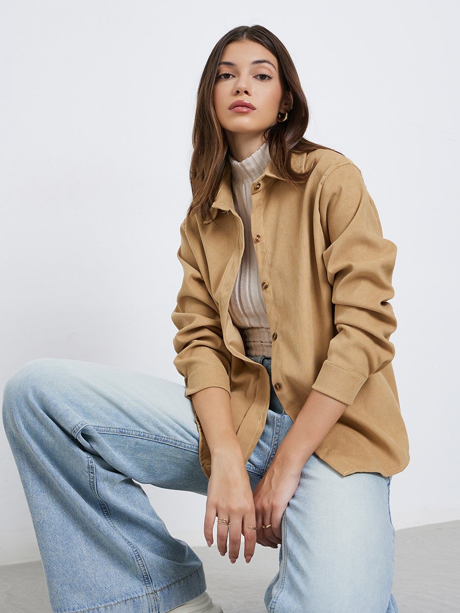 Tan Oversized Corduroy Shirt
