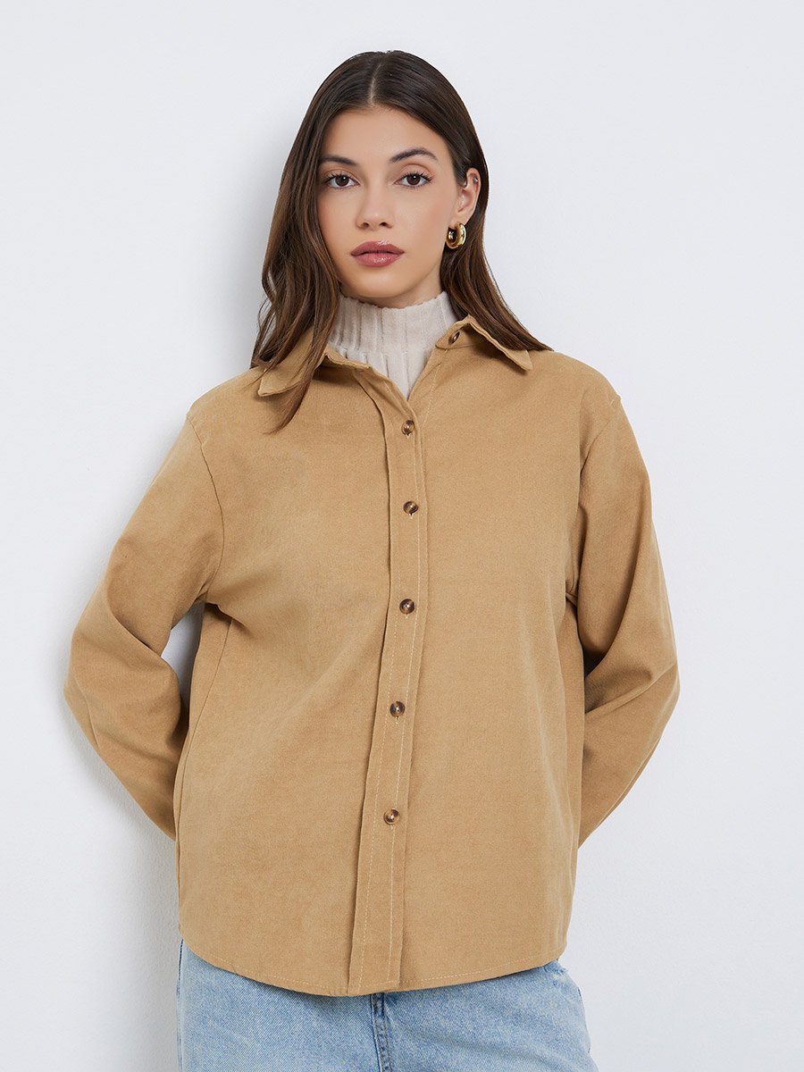Tan Oversized Corduroy Shirt