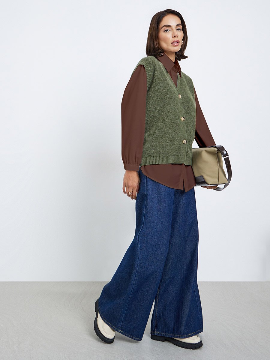 Olive Fleece Knit Sleeveless Vest