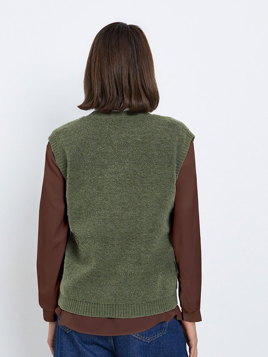 Olive Fleece Knit Sleeveless Vest