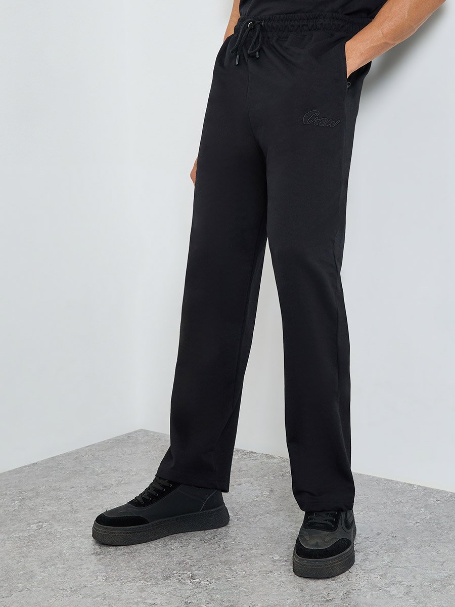 Men Black Relaxed Fit Terry Joggers