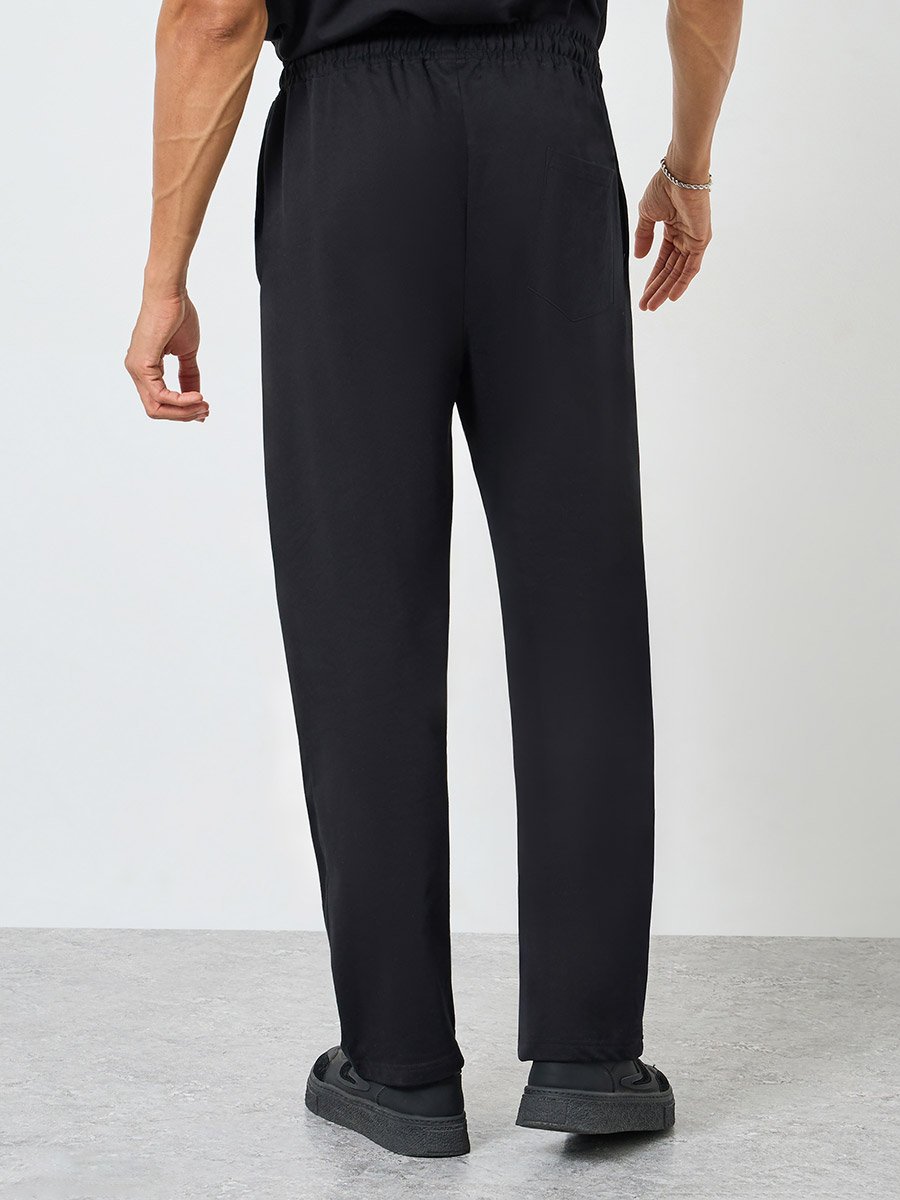 Men Black Relaxed Fit Terry Joggers