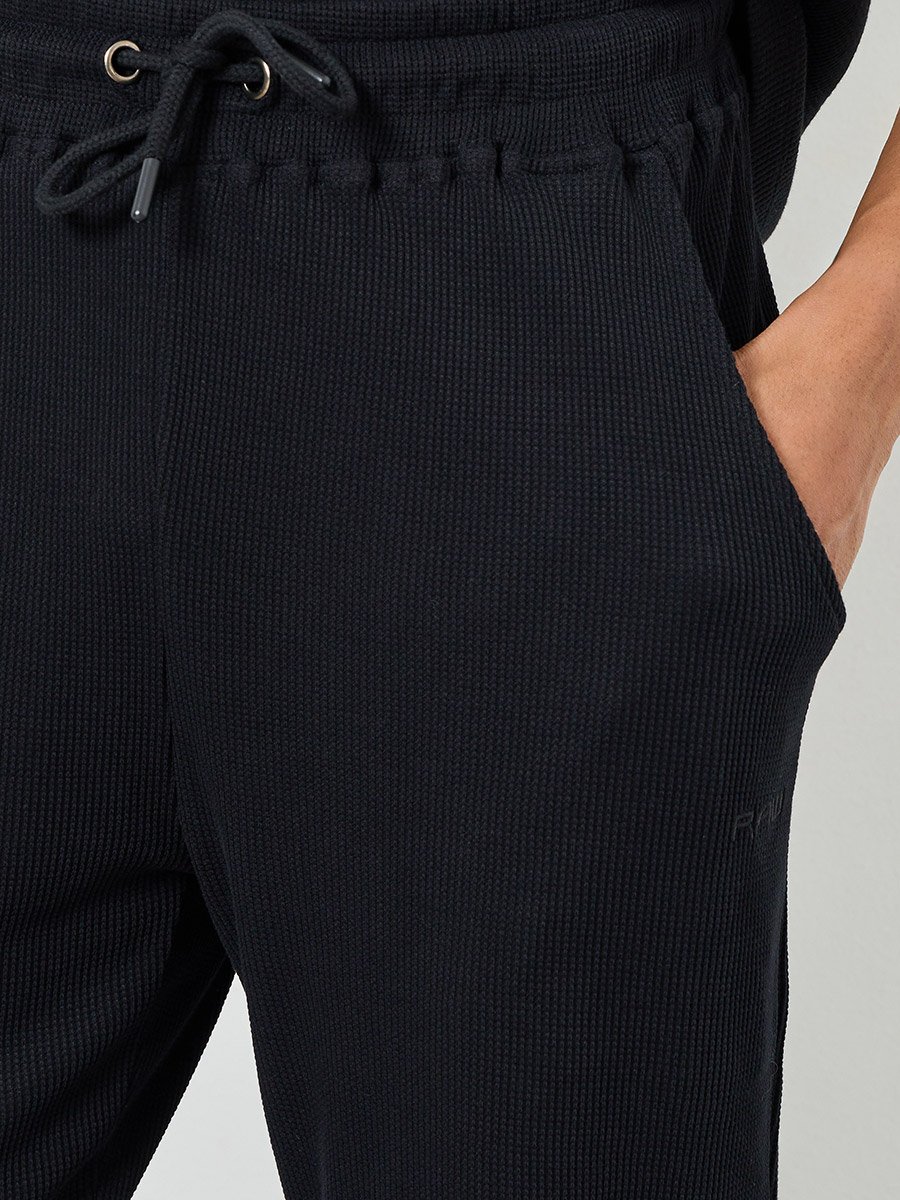 Men Black Waffle Knit Slim Fit Joggers