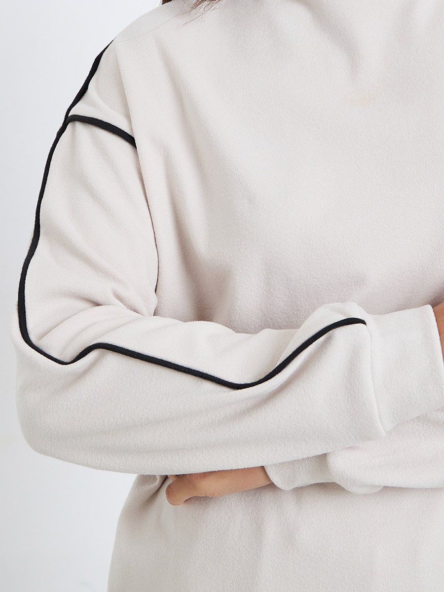 Beige Oversized Piped Detail Sweatshirt 