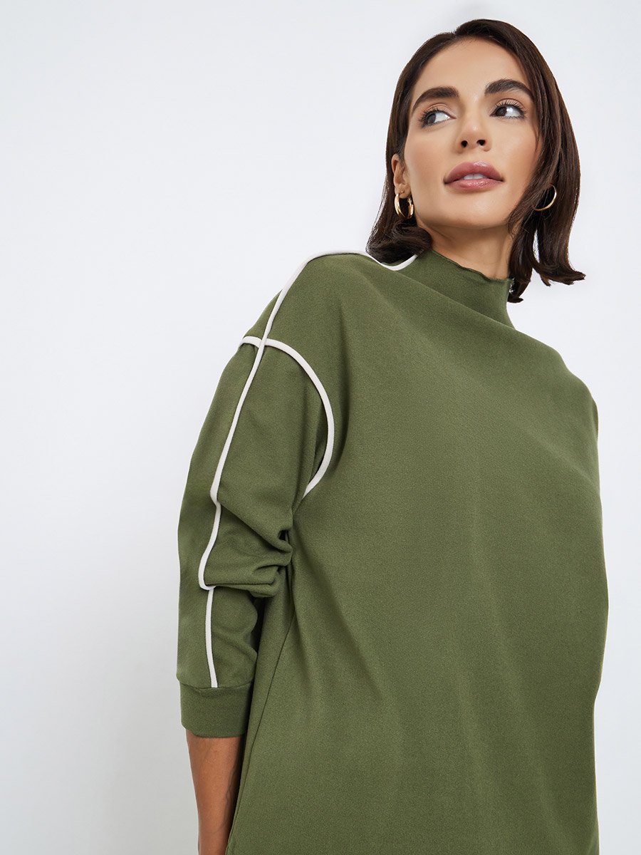 Dark Green Oversized Funnel Neck Sweatshirt