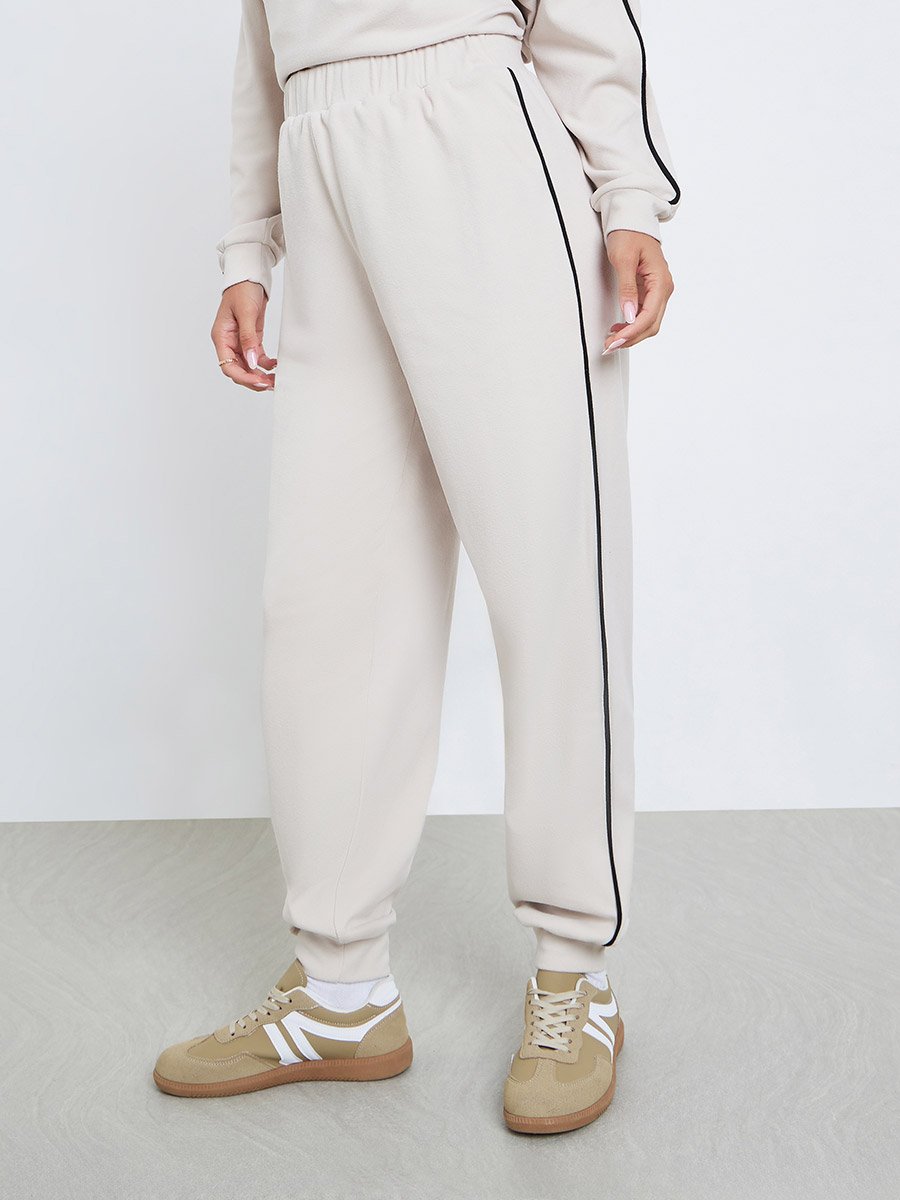 Women Cream Side Stripe Joggers