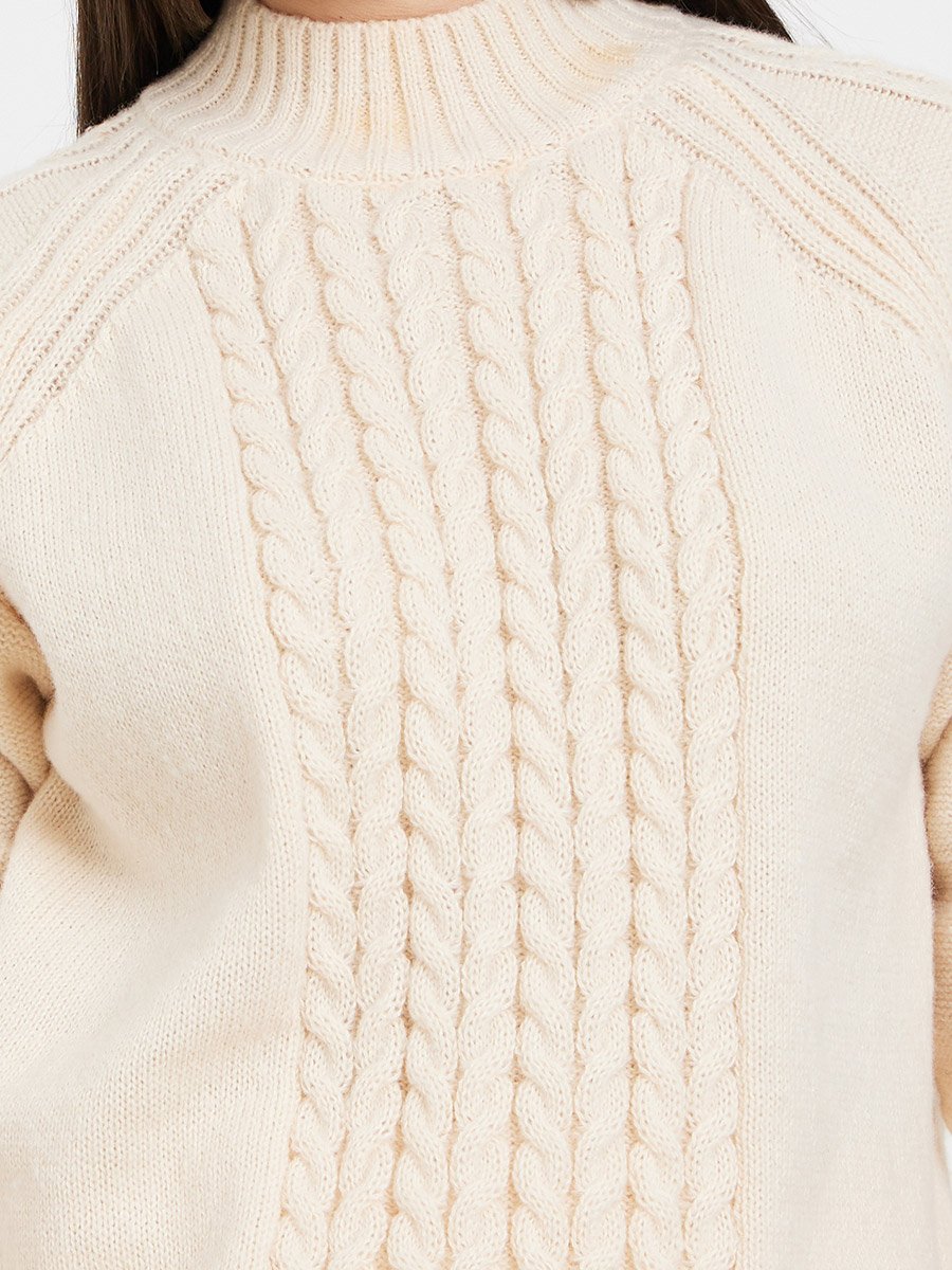 Beige Regular Fit Cable Knit Sweater