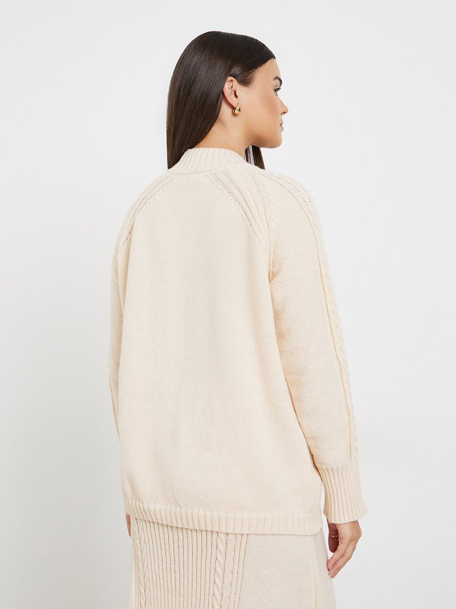 Beige Regular Fit Cable Knit Sweater