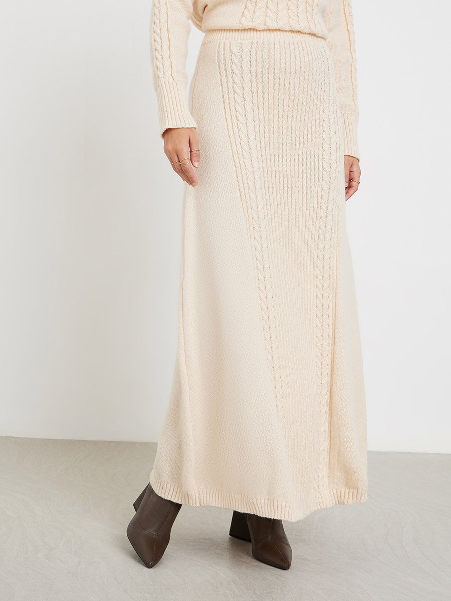 Beige Sweat Cable Knit Maxi Skirt