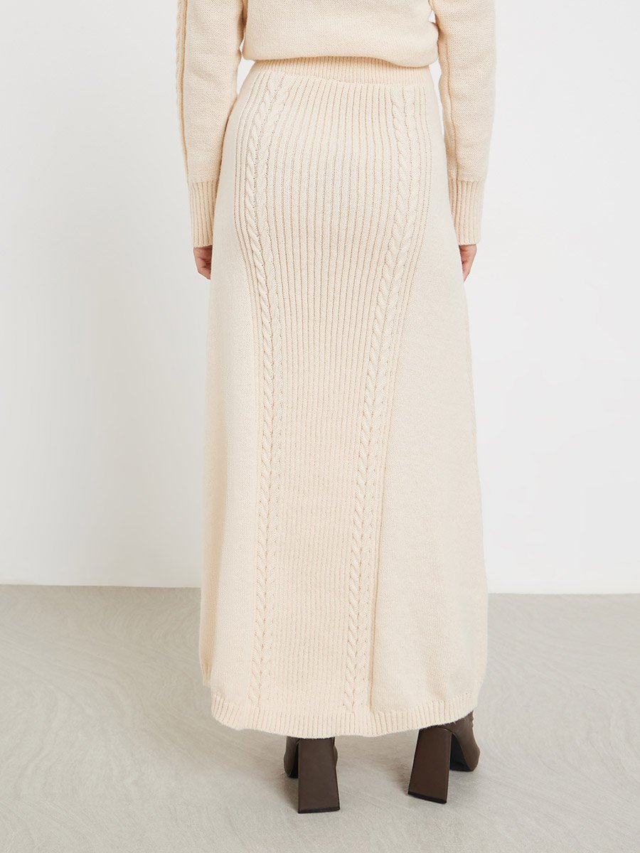 Beige Sweat Cable Knit Maxi Skirt