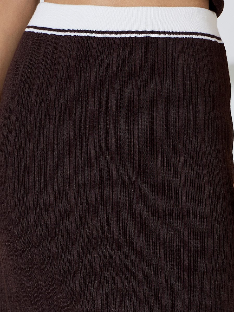 Brown Contrast Trims A-Line Maxi Skirt
