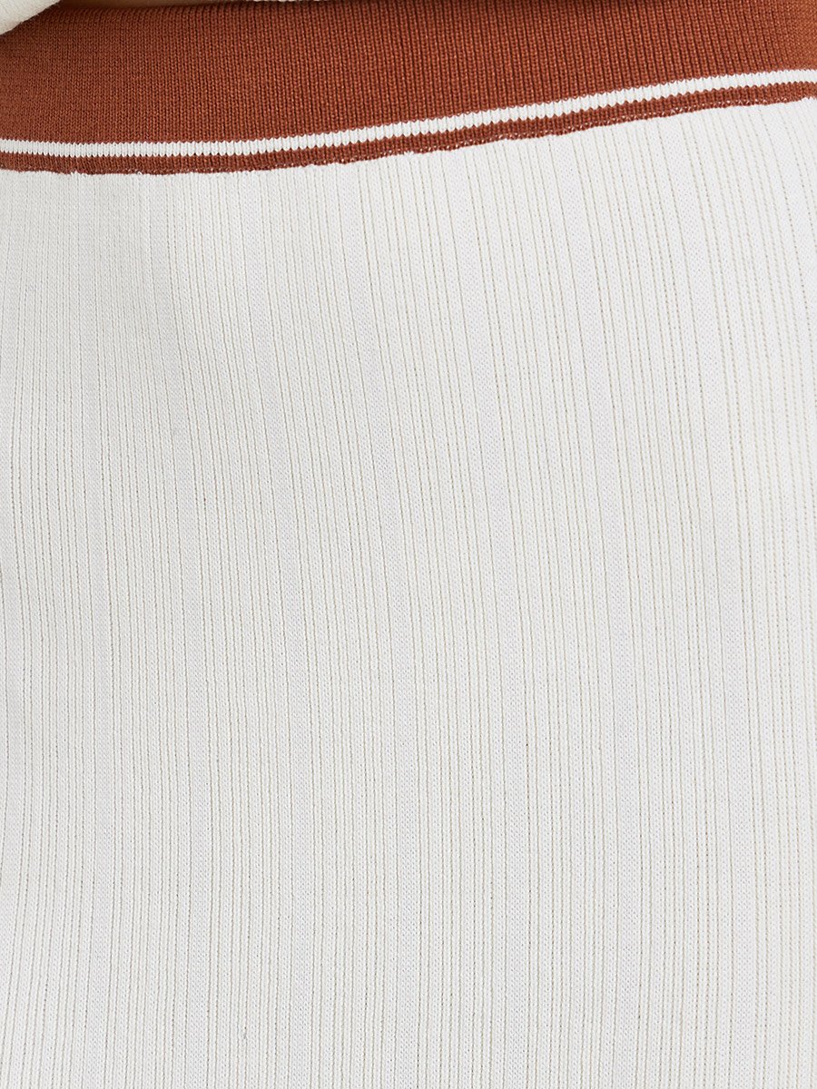 Off White Contrast Trims A-Line Maxi Skirt