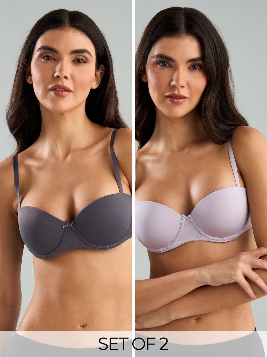 Pack of 2 - Plain Wired Push-Up Balconette Bra