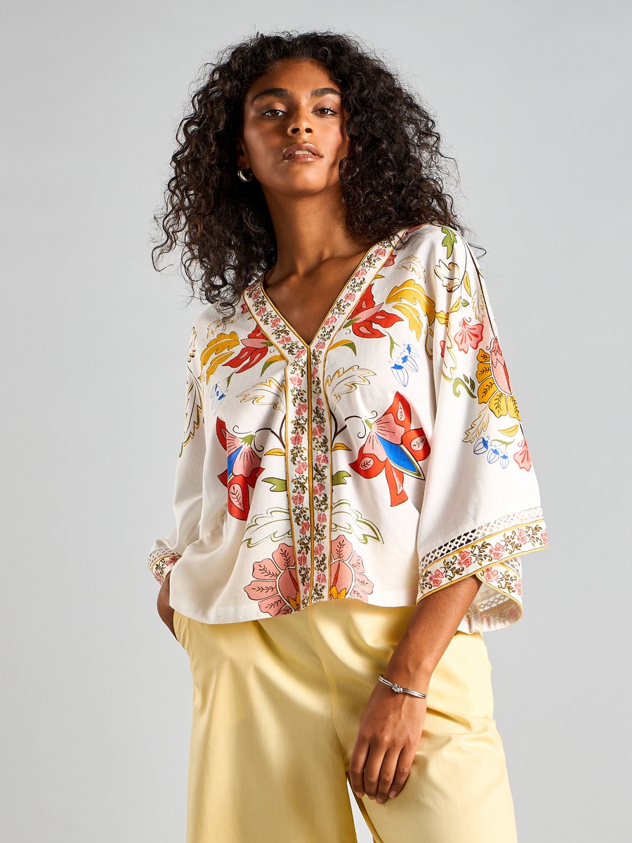 All-Over Print V Neck Kaftan Top