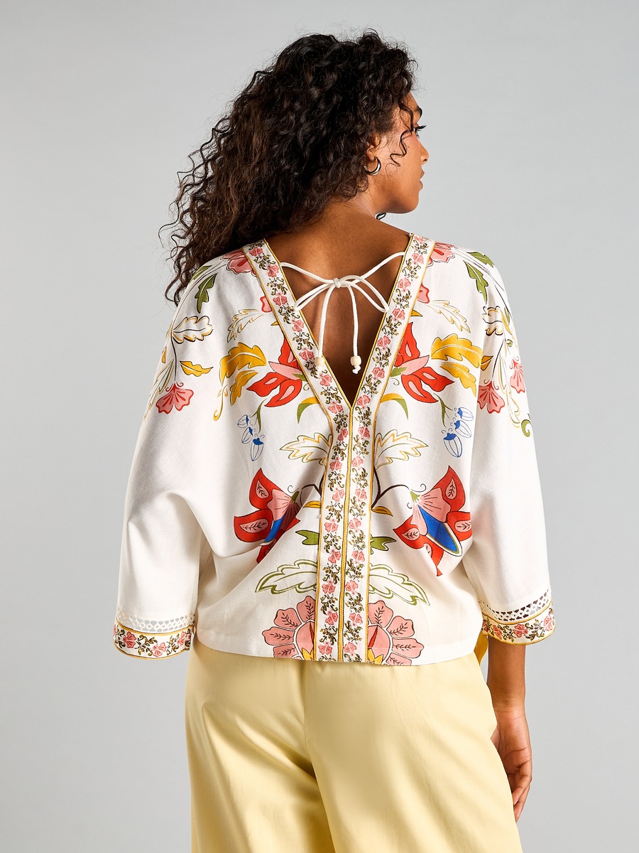 All-Over Print V Neck Kaftan Top