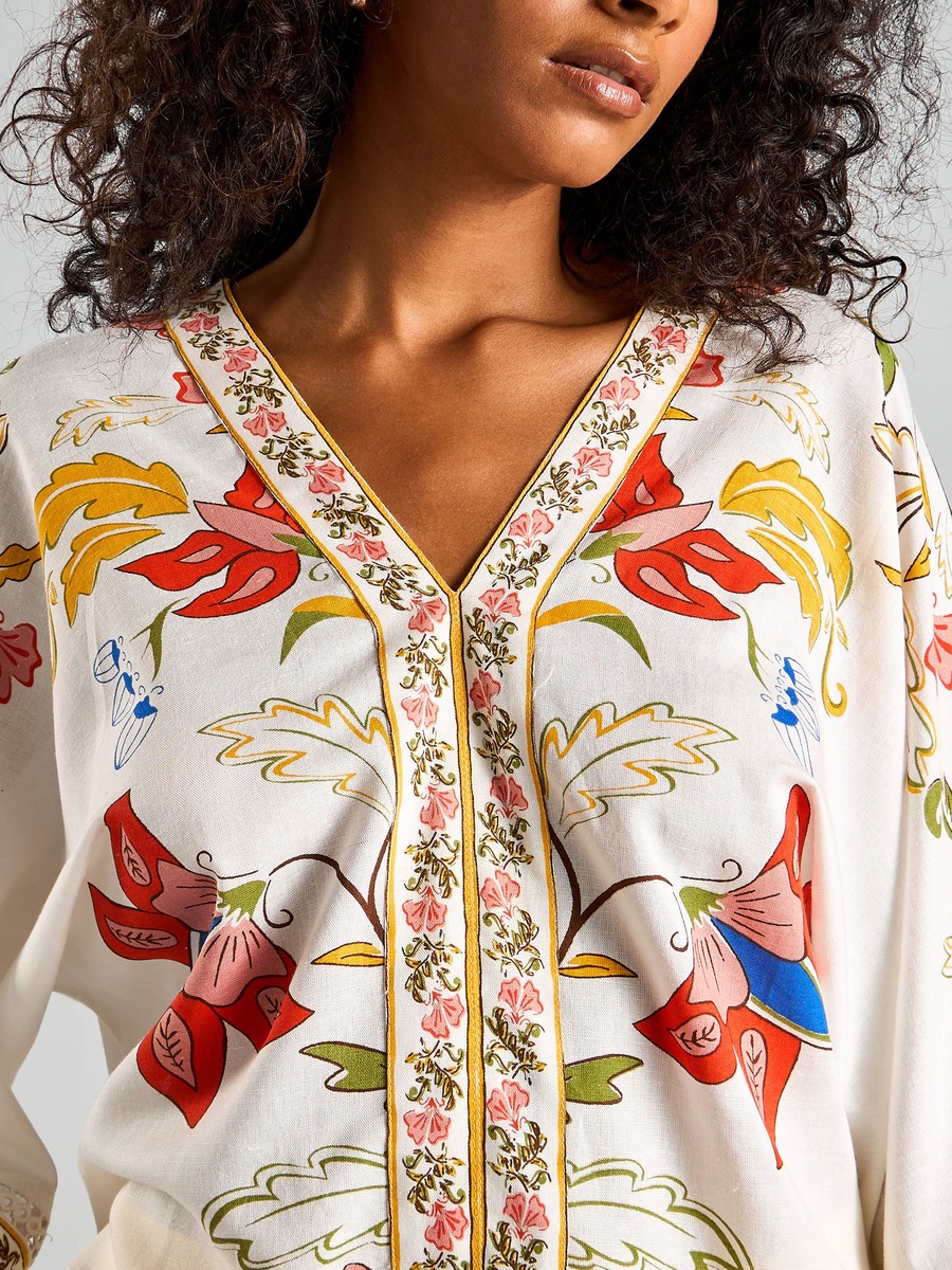All-Over Print V Neck Kaftan Top