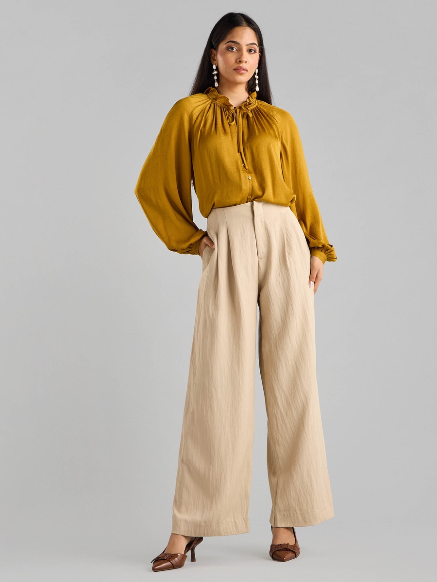 Satin Pie Crust Neck Top with Bishop Sleeves