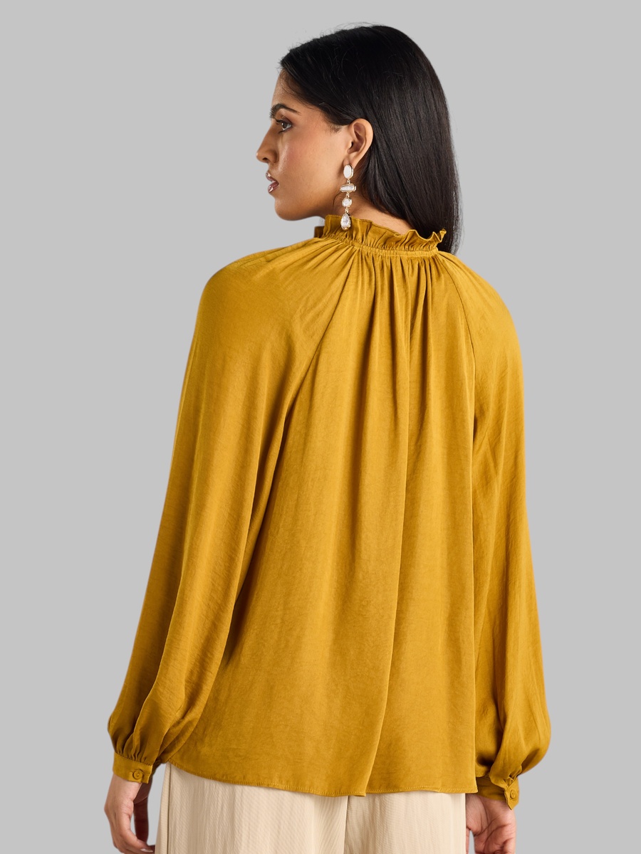 Satin Pie Crust Neck Top with Bishop Sleeves