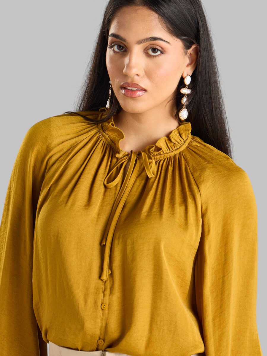 Satin Pie Crust Neck Top with Bishop Sleeves