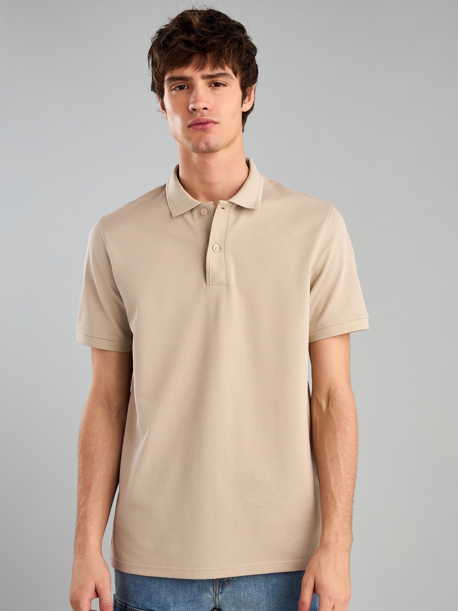 Popcorn Textured Polo T-Shirt with Jacquard Tipping