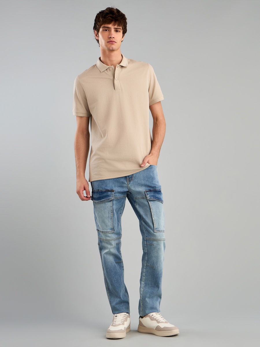 Popcorn Textured Polo T-Shirt with Jacquard Tipping
