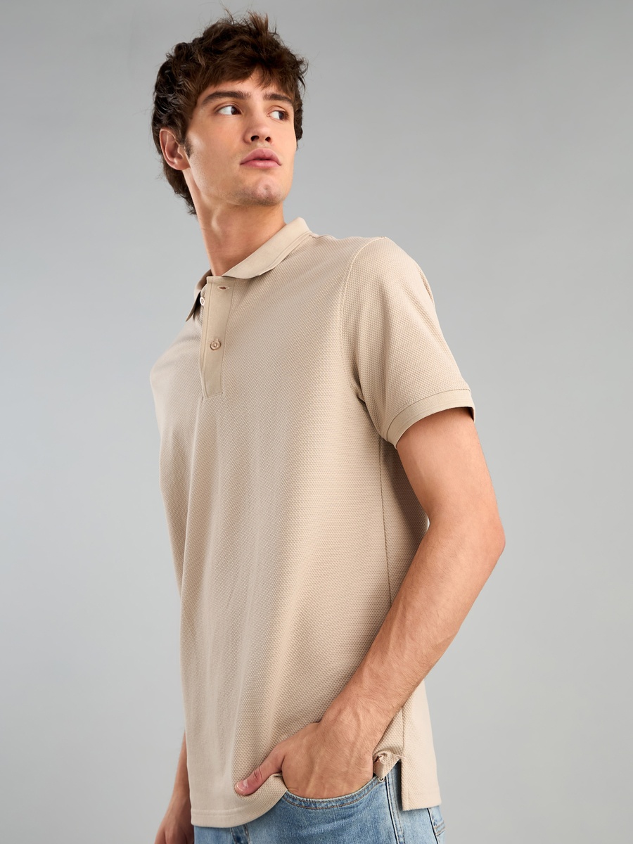 Popcorn Textured Polo T-Shirt with Jacquard Tipping