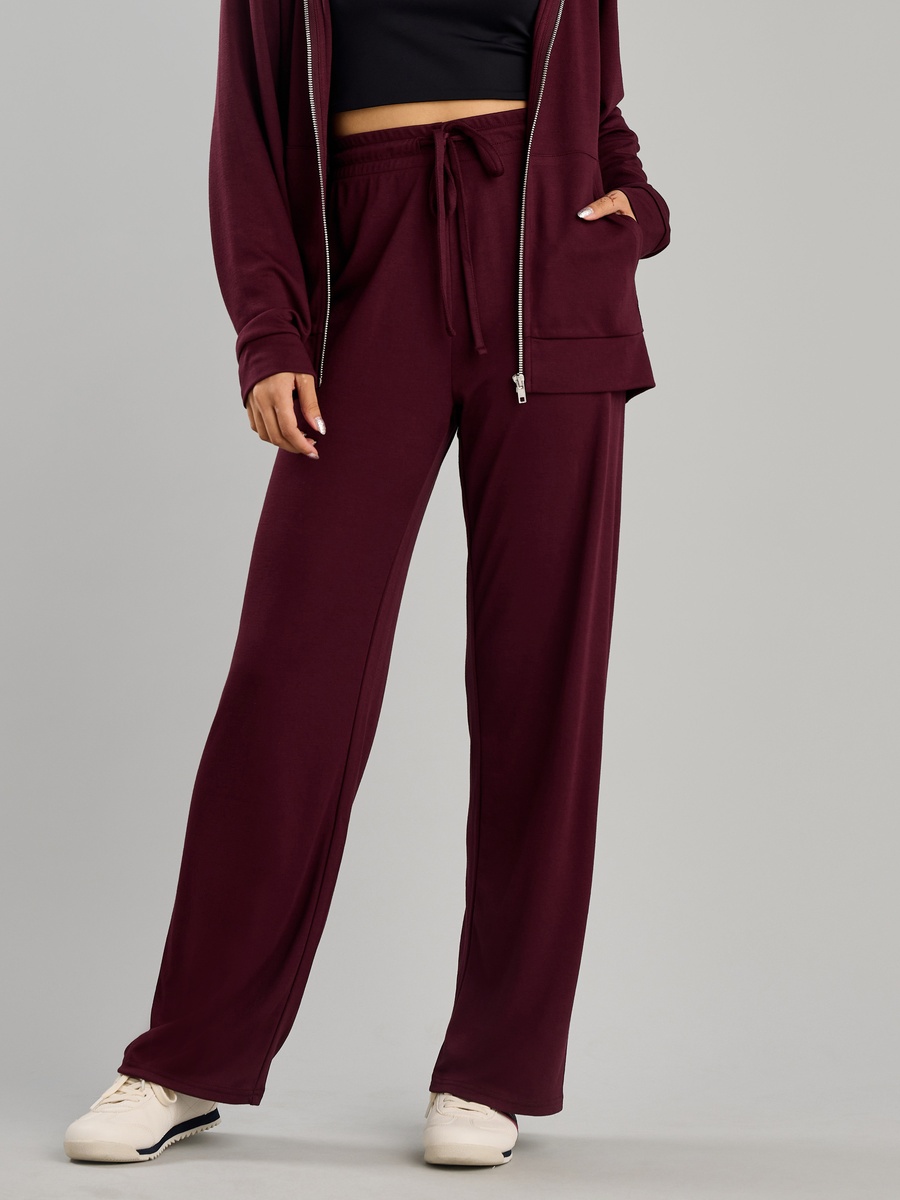 Textured Wide Leg Track Pants with Drawstring Closure