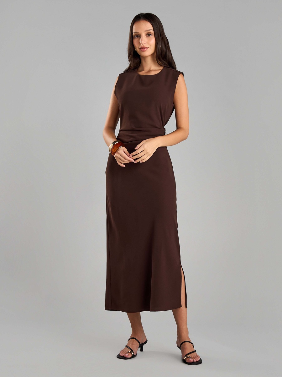 Plain Sleeveless Linen Midi Dress