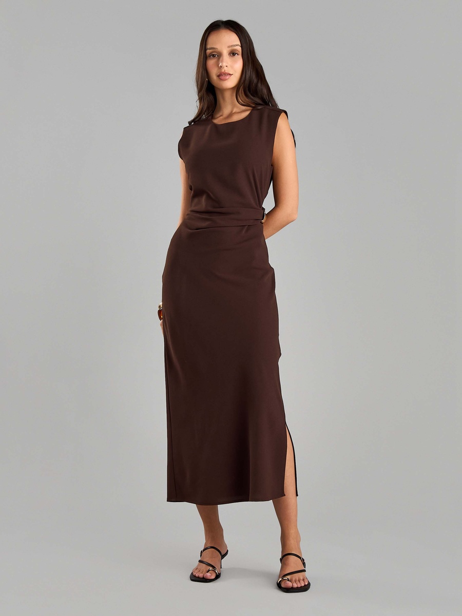 Plain Sleeveless Linen Midi Dress