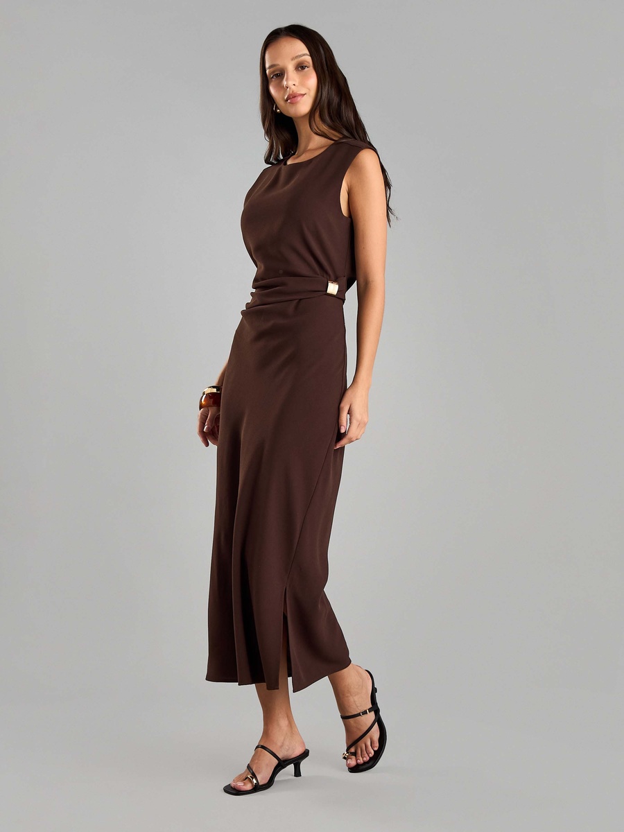 Plain Sleeveless Linen Midi Dress