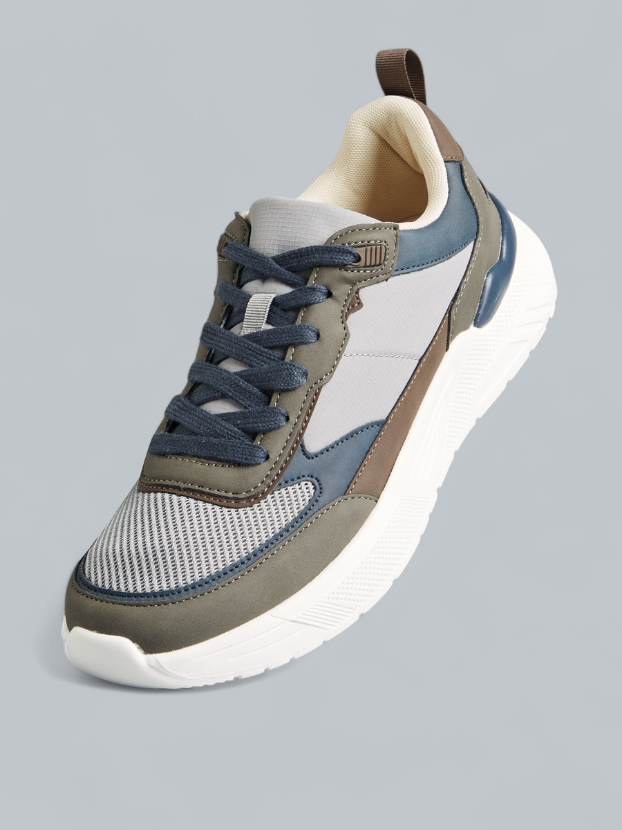 Panelled Sports Shoes with Lace-Up Closure