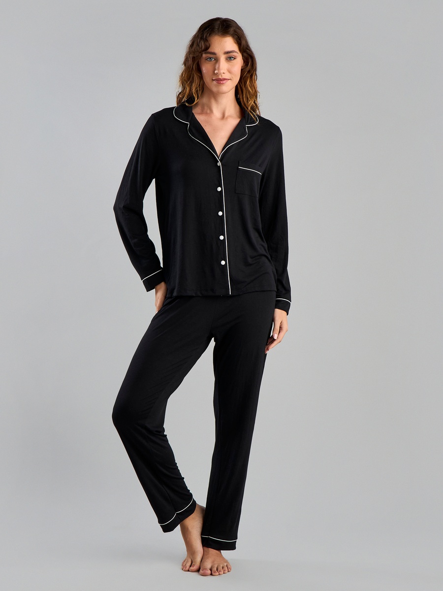Piping Detail Shirt and Pyjama Set
