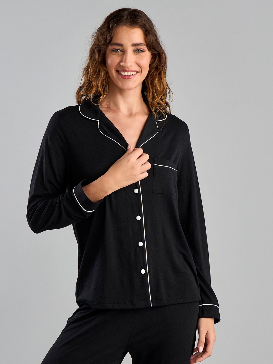 Piping Detail Shirt and Pyjama Set