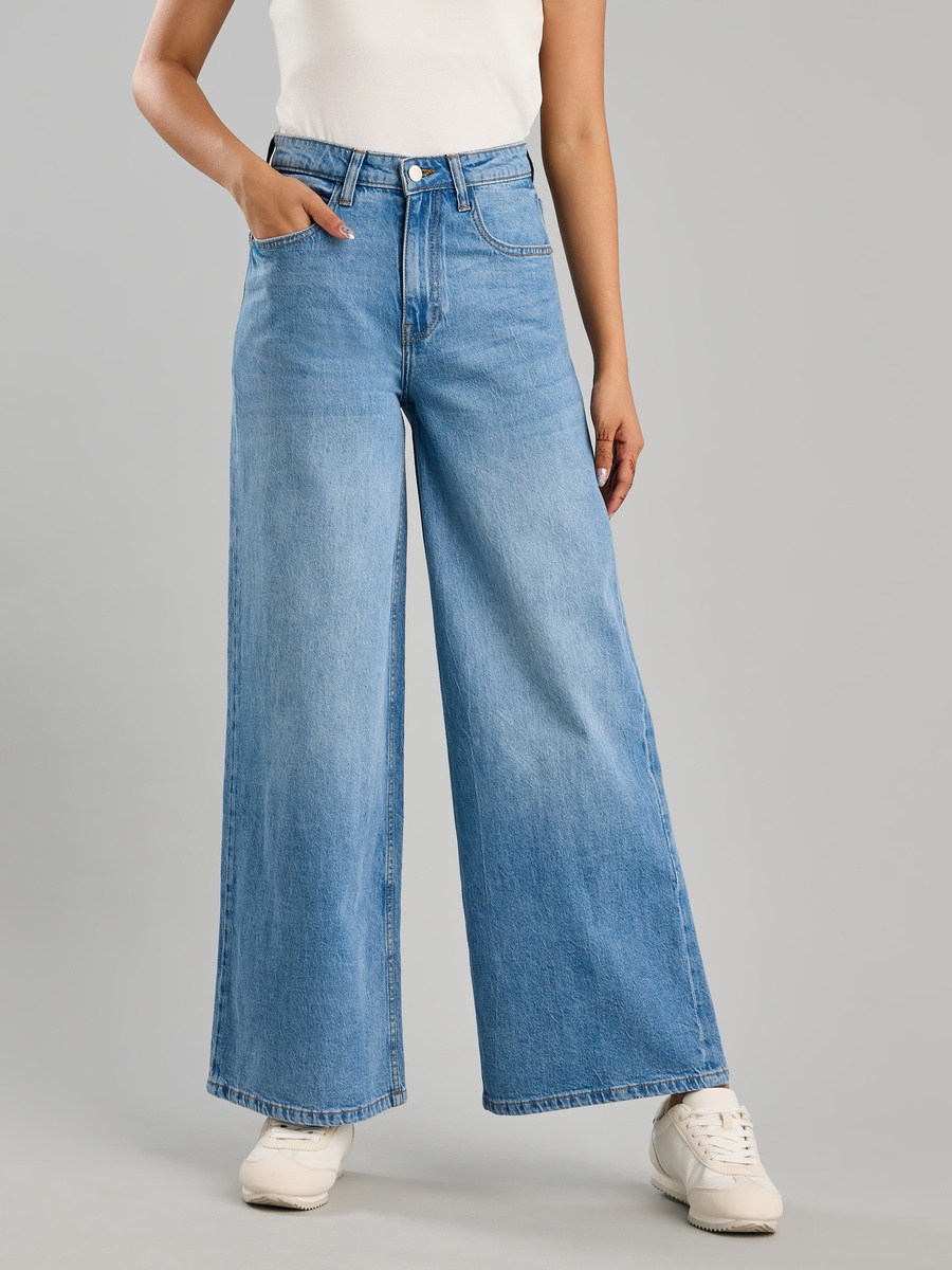 Plain Wide Leg Jeans with Pockets