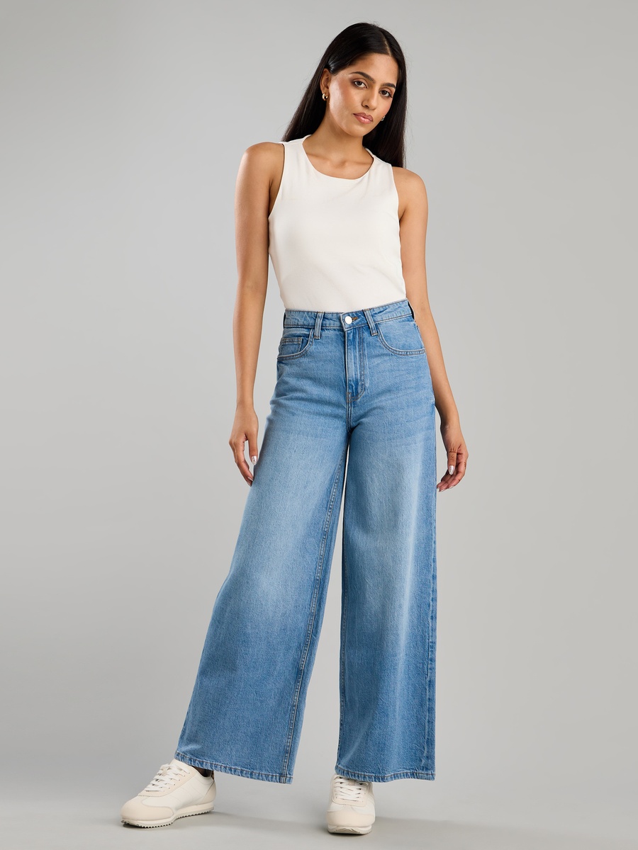 Plain Wide Leg Jeans with Pockets