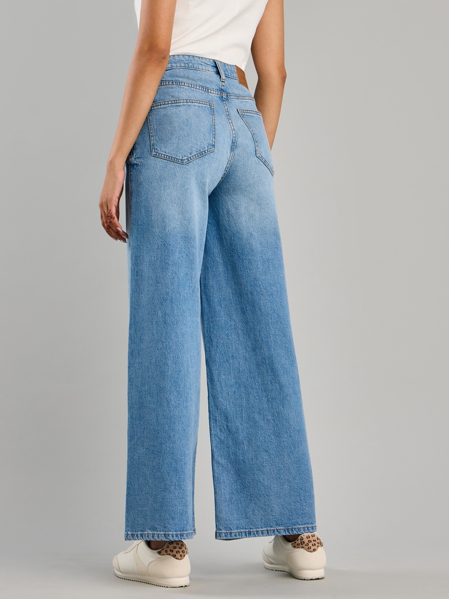 Plain Wide Leg Jeans with Pockets