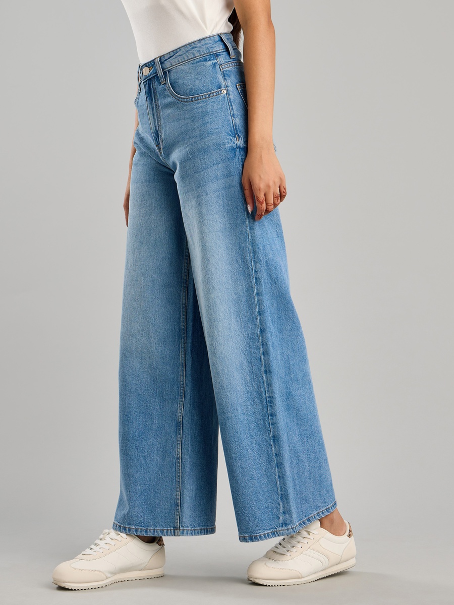 Plain Wide Leg Jeans with Pockets