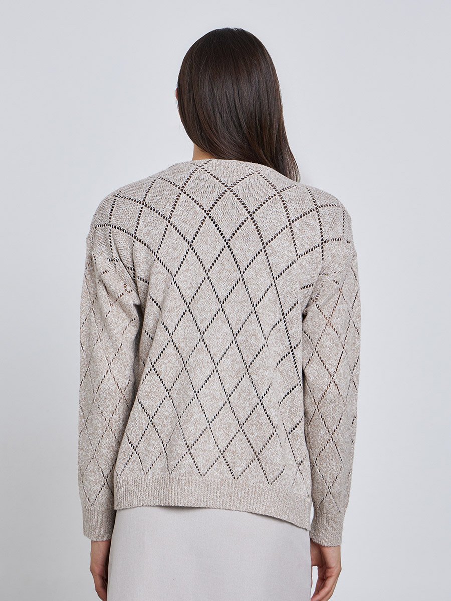 Beige Textured Diamond Knit Cardigan