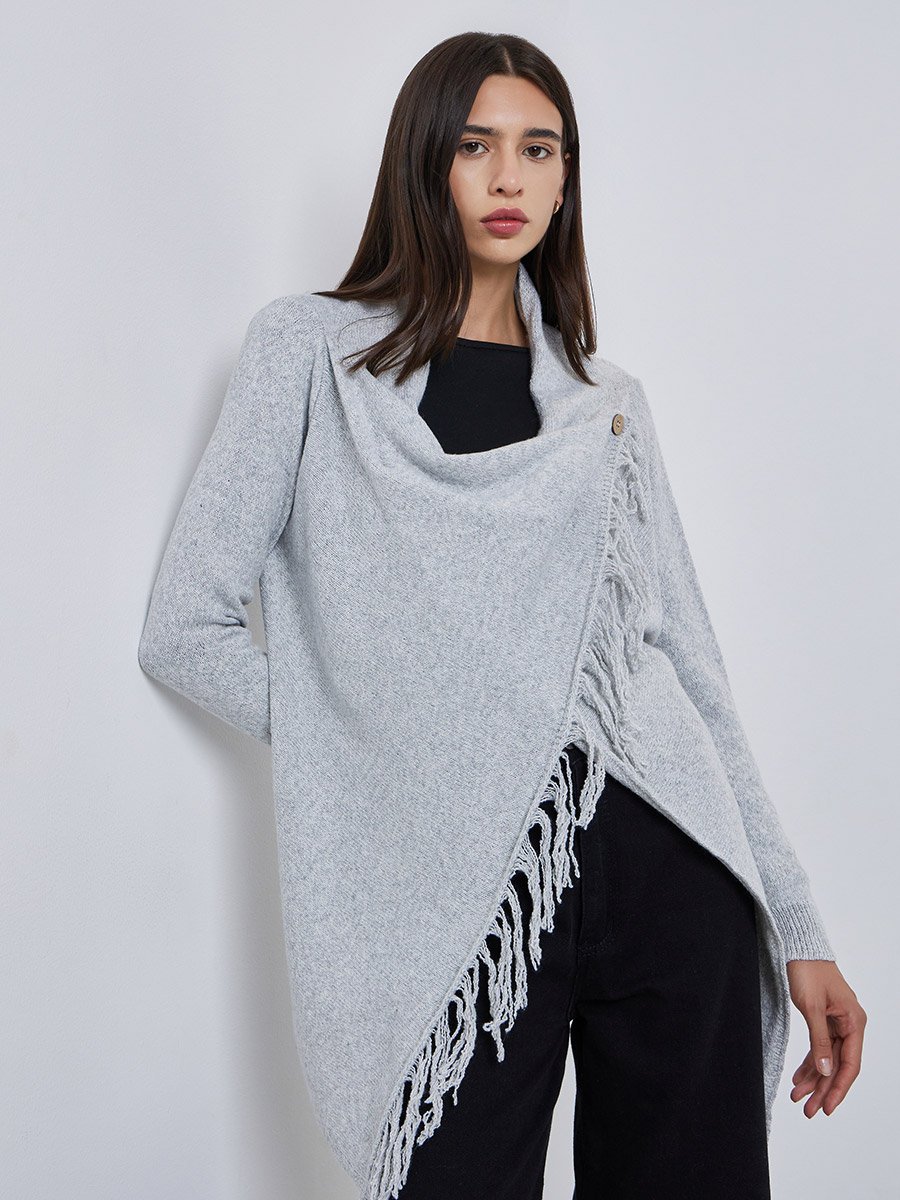 Grey Wrap Cardigan with Fringes